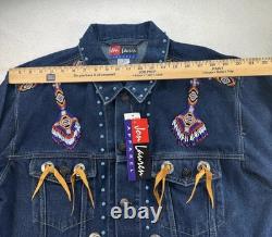 VTG NWT Western Denim Jacket Sz L Beaded Fringe Turquoise Concho Rodeo Southwest