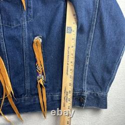 VTG NWT Western Denim Jacket Sz L Beaded Fringe Turquoise Concho Rodeo Southwest