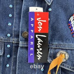 VTG NWT Western Denim Jacket Sz L Beaded Fringe Turquoise Concho Rodeo Southwest