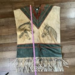 VTG OS Van Dyke Leather Western Poncho Equestrian Fringed RARE Mexico Made 19714