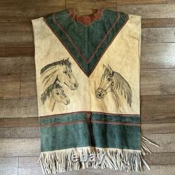 VTG OS Van Dyke Leather Western Poncho Equestrian Fringed RARE Mexico Made 19714