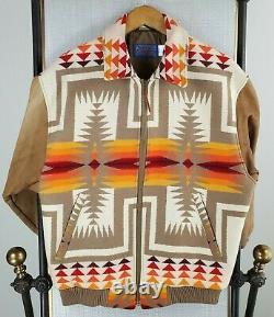 VTG PENDLETON Size Large Made in USA Wool/Leather Aztec Southwest Bomber Jacket
