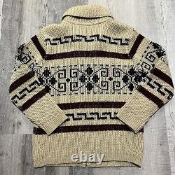 VTG Pendleton Western Wear Shawl Knit 1970s Brown/Beige Cowichan Zip Sweater M/L