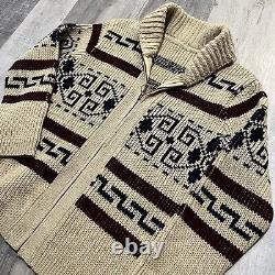 VTG Pendleton Western Wear Shawl Knit 1970s Brown/Beige Cowichan Zip Sweater M/L