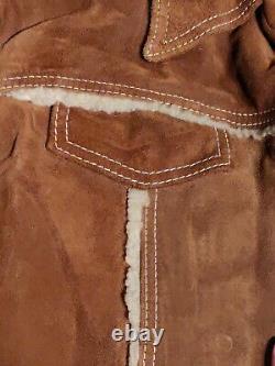 VTG Pioneer Wear Leather Suede Sherpa Western Mountain Man Mens Coat 46L