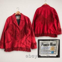 VTG Pioneer Wear Women's XL Red Suede Fringe Jacket Western Leather Albuquerque