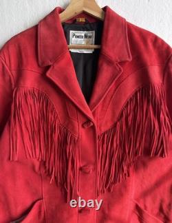 VTG Pioneer Wear Women's XL Red Suede Fringe Jacket Western Leather Albuquerque