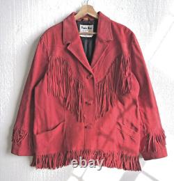 VTG Pioneer Wear Women's XL Red Suede Fringe Jacket Western Leather Albuquerque