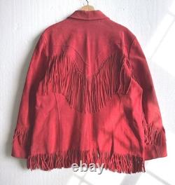 VTG Pioneer Wear Women's XL Red Suede Fringe Jacket Western Leather Albuquerque