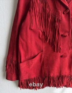 VTG Pioneer Wear Women's XL Red Suede Fringe Jacket Western Leather Albuquerque