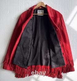 VTG Pioneer Wear Women's XL Red Suede Fringe Jacket Western Leather Albuquerque