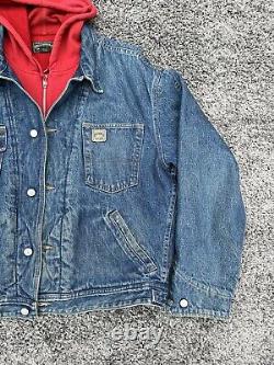 VTG Ralph Lauren Polo Country Denim Hooded Chore Jean Jacket Made in USA Large