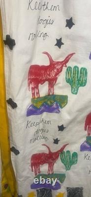 VTG Robin Brown Alpine TX Wearable Art Southwestern Trench Coat Large Long Horn