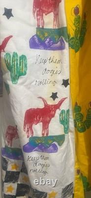 VTG Robin Brown Alpine TX Wearable Art Southwestern Trench Coat Large Long Horn