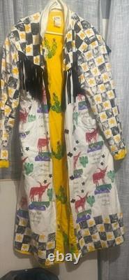 VTG Robin Brown Alpine TX Wearable Art Southwestern Trench Coat Large Long Horn