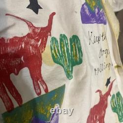 VTG Robin Brown Alpine TX Wearable Art Southwestern Trench Coat Large Long Horn