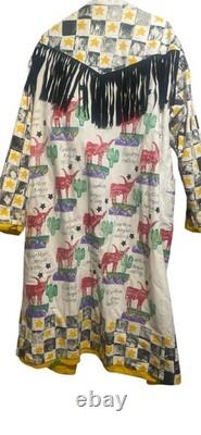 VTG Robin Brown Alpine TX Wearable Art Southwestern Trench Coat Large Long Horn