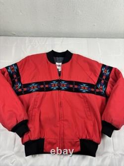 VTG Saddlebrook Red Aztec Men's Large Jacket Coat Blanket Lined 90's Western