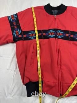 VTG Saddlebrook Red Aztec Men's Large Jacket Coat Blanket Lined 90's Western