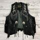 VTG Scully Biker Vest Suede Leather Concho Beaded Fringe Western Rodeo Black 42