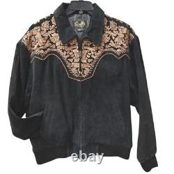VTG Scully Black Suede Leather Jacket Western Embroidered Cowboy Mens Large L