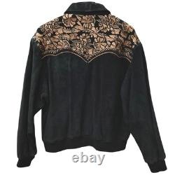 VTG Scully Black Suede Leather Jacket Western Embroidered Cowboy Mens Large L