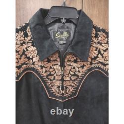 VTG Scully Black Suede Leather Jacket Western Embroidered Cowboy Mens Large L