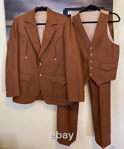 VTG Tony Alamo Nashville 3 piece western Rust brown suit 42 pants 36 (Large)