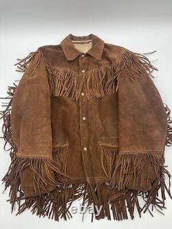 VTG True Merit Brown Suede Fringe Western Thick Rancher Coat 70s Men's