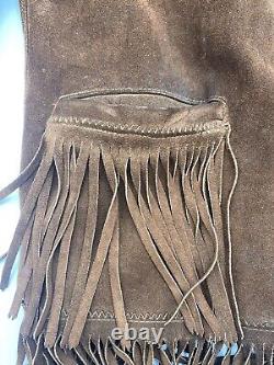 VTG True Merit Brown Suede Fringe Western Thick Rancher Coat 70s Men's