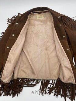 VTG True Merit Brown Suede Fringe Western Thick Rancher Coat 70s Men's