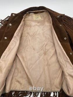 VTG True Merit Brown Suede Fringe Western Thick Rancher Coat 70s Men's