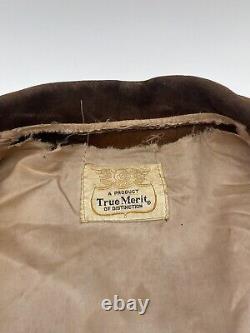 VTG True Merit Brown Suede Fringe Western Thick Rancher Coat 70s Men's