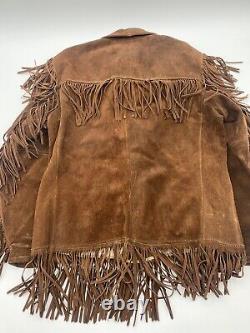 VTG True Merit Brown Suede Fringe Western Thick Rancher Coat 70s Men's