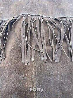 VTG True Merit Brown Suede Fringe Western Thick Rancher Coat 70s Men's