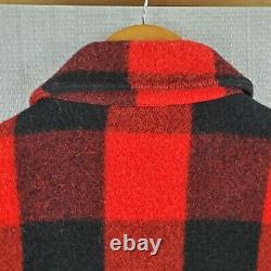 VTG WOOLRICH USA Size Large Mens Wool Zip Front Plaid Mackinaw Jacket Coat Red