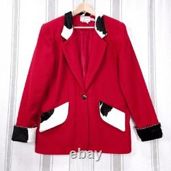 VTG Western Coat Womens Large Red Wool Real Calf Hair Cowgirl Sterling Button