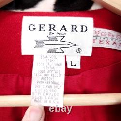 VTG Western Coat Womens Large Red Wool Real Calf Hair Cowgirl Sterling Button