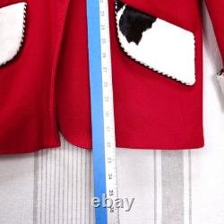 VTG Western Coat Womens Large Red Wool Real Calf Hair Cowgirl Sterling Button