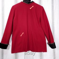 VTG Western Coat Womens Large Red Wool Real Calf Hair Cowgirl Sterling Button