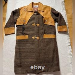 VTG Western Men's L Bison Wool Brown Leather Toggle Coat Made in USA