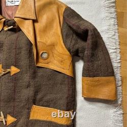 VTG Western Men's L Bison Wool Brown Leather Toggle Coat Made in USA
