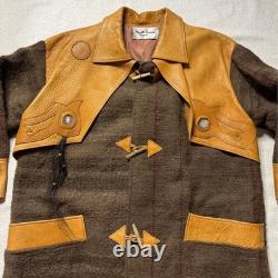 VTG Western Men's L Bison Wool Brown Leather Toggle Coat Made in USA