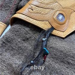 VTG Western Men's L Bison Wool Brown Leather Toggle Coat Made in USA