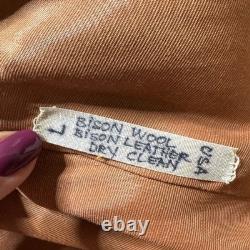 VTG Western Men's L Bison Wool Brown Leather Toggle Coat Made in USA