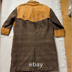 VTG Western Men's L Bison Wool Brown Leather Toggle Coat Made in USA