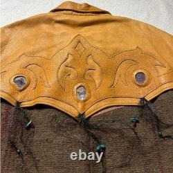 VTG Western Men's L Bison Wool Brown Leather Toggle Coat Made in USA