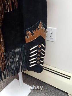 VTG Western Native American Brown/Black Biker Jacket with Fringe XL