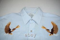 VTG Western Pearl Snap Shirt Silver Spur Tucson Size L 70s 80s Embroidery Eagles