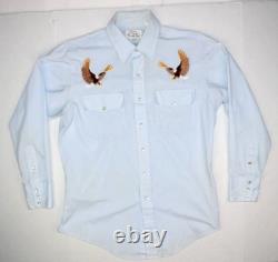 VTG Western Pearl Snap Shirt Silver Spur Tucson Size L 70s 80s Embroidery Eagles